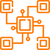Orangefarbene Linienzeichnung eines zentralen Quadrats, das über Linien mit vier weiteren Quadraten verbunden ist