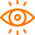 Orangene stilisierte Darstellung eines Auges mit Strahlen, die Sichtbarkeit symbolisieren