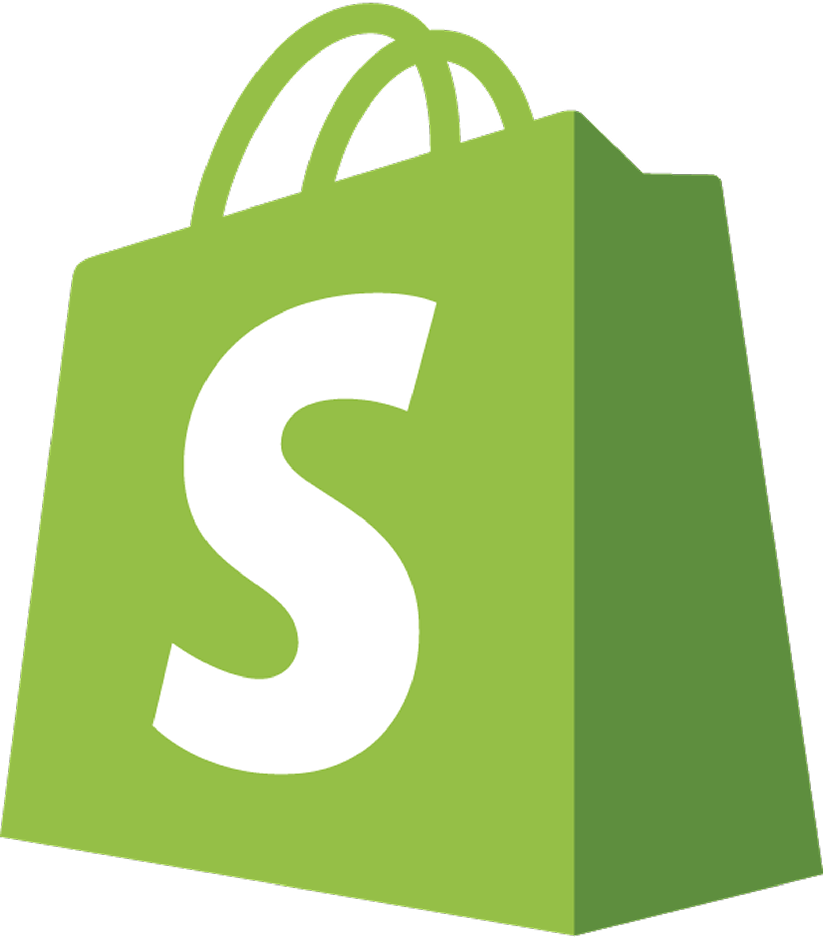 Grünes Einkaufstaschen-Symbol mit weißem S in der Mitte, das Logo von Shopify